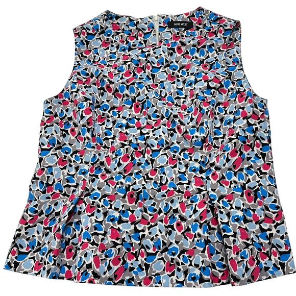 Nine West Top Size 14 Blue Pink White Sleeveless Flowy Loose Fit Vibrant - Picture 1 of 6